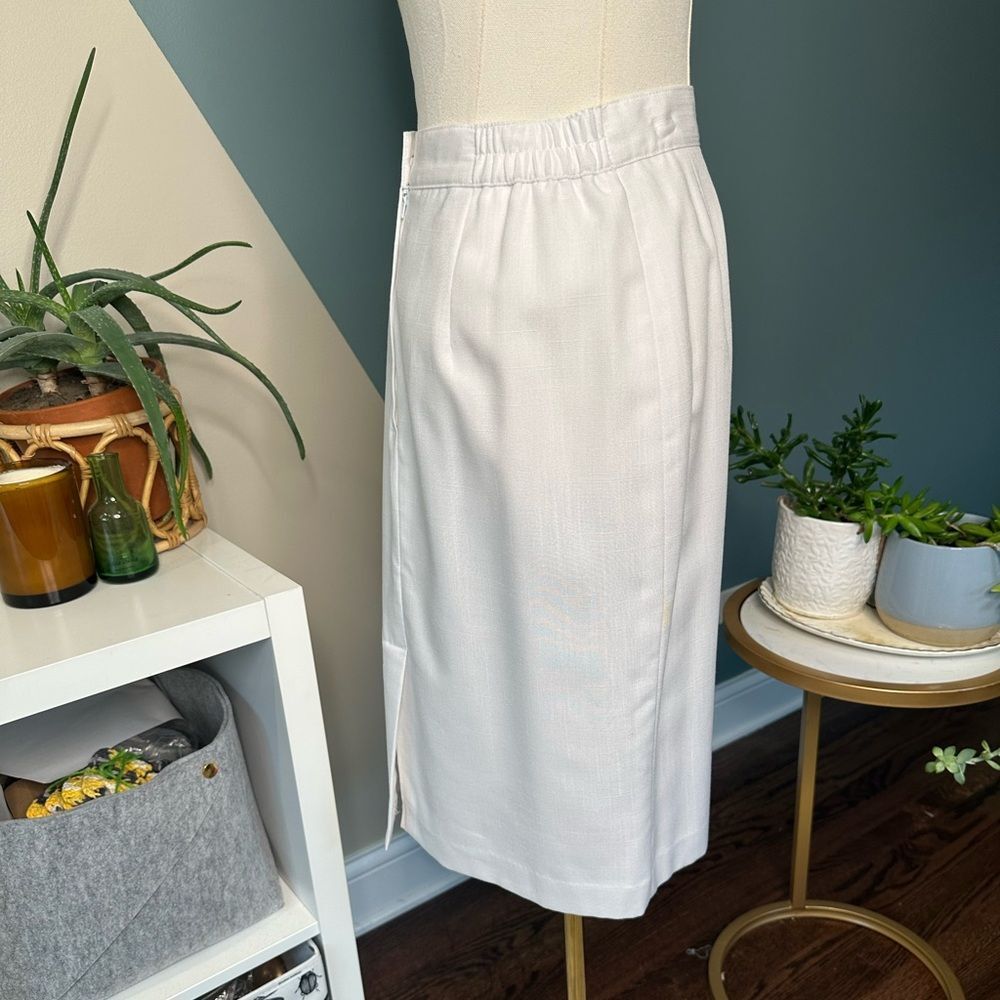 Vintage 90s Block Island Petites White Pencil Skirt High Waist Minimalist 12P - Picture 4 of 12